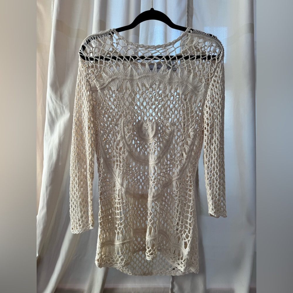 Boho cream Crochet beach bikini Coverup  size L